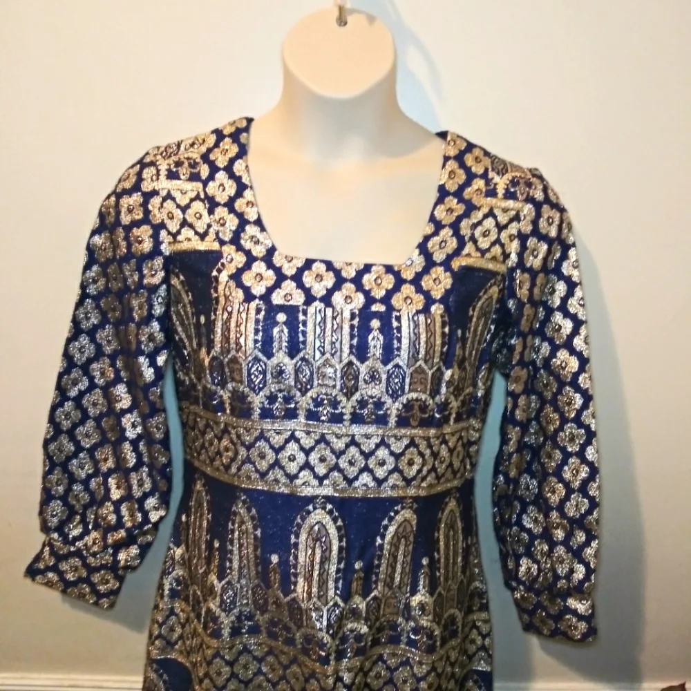 Vintage 1960's Bob Cunningham By Nellica Beitner Royal Blue & Gold Lame´ Gown - Picture 2 of 14